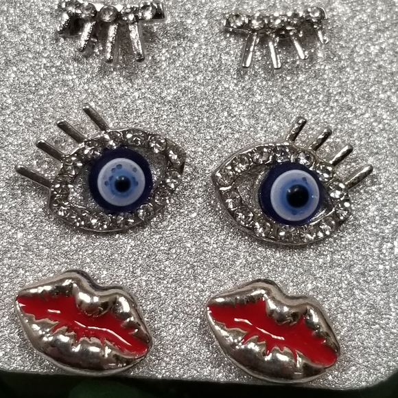 Evil Eye Stud Earrings 3 pairs Lot New - Picture 2 of 5